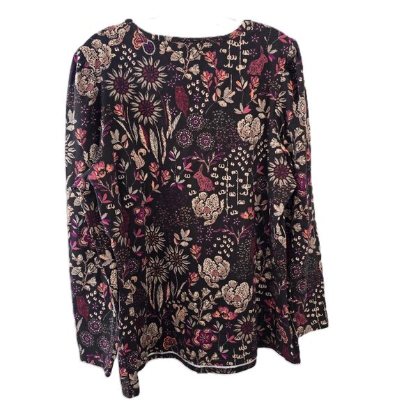 Christopher & Banks Puff Long Sleeve Scoop Neck Brown Multi Floral Print XL New - Picture 2 of 7